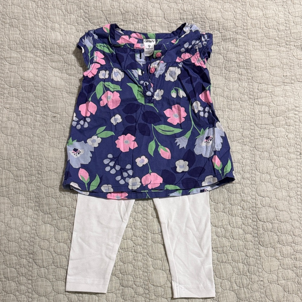 Carter's Navy Floral Top with Pink Accents